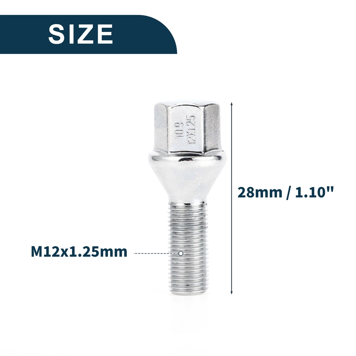 20 x M12x1.25mm Conical Seat Wheel Lug Bolts for Peugeot 1007, 106 (2005-2014)