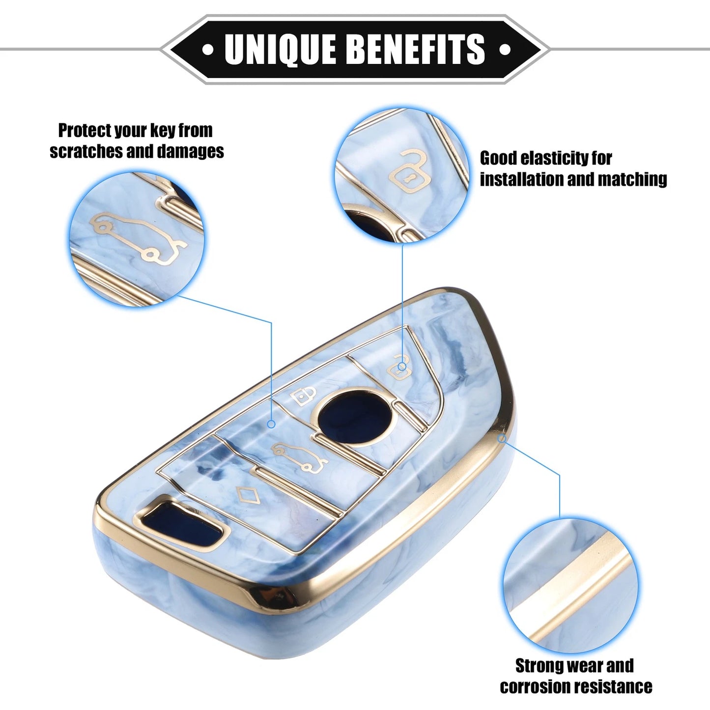 TPU Blue 4 Buttons Smart Key Fob Cover for BMW 3 4 5 6 7 Series (2006-2023)