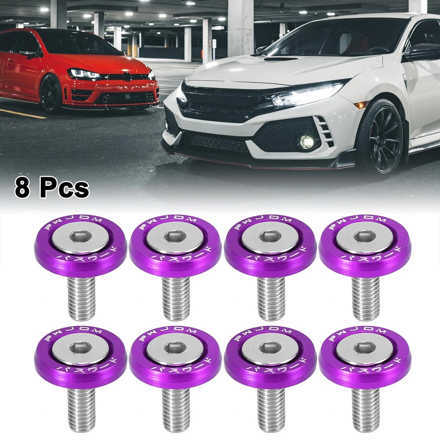 8pcs Purple M6 Quick Release Fastener Bumper Mudguard Washer Bolt for Car/Motorcycle