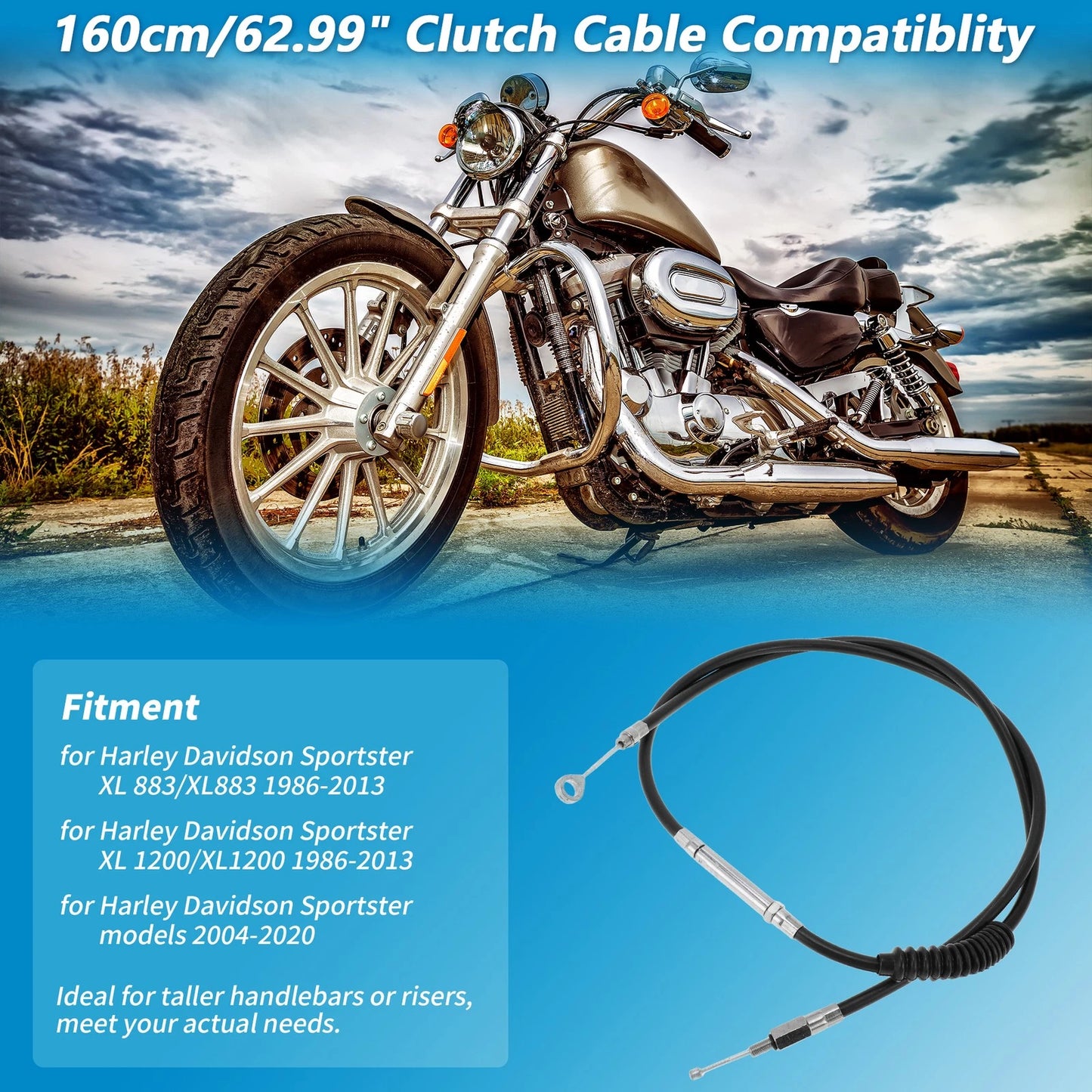 Clutch Cable 160cm/62.99" for Harley Sportster XL883 XL1200 (1986–2013)