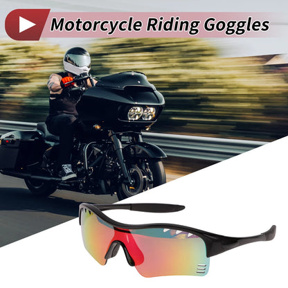 Set Motorcycle Riding Goggles Red Lens Black Frame PC TPU Cycling Sunglasses