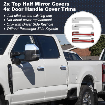 2 x Top Half Mirror Cover Caps & 4 x Door Handle Cover Trims for Ford Super Duty