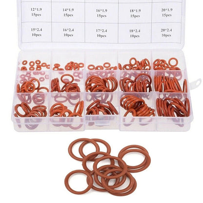 225pcs Red Silicone O-Ring Assortment for Sealing Metric Gasket Seal