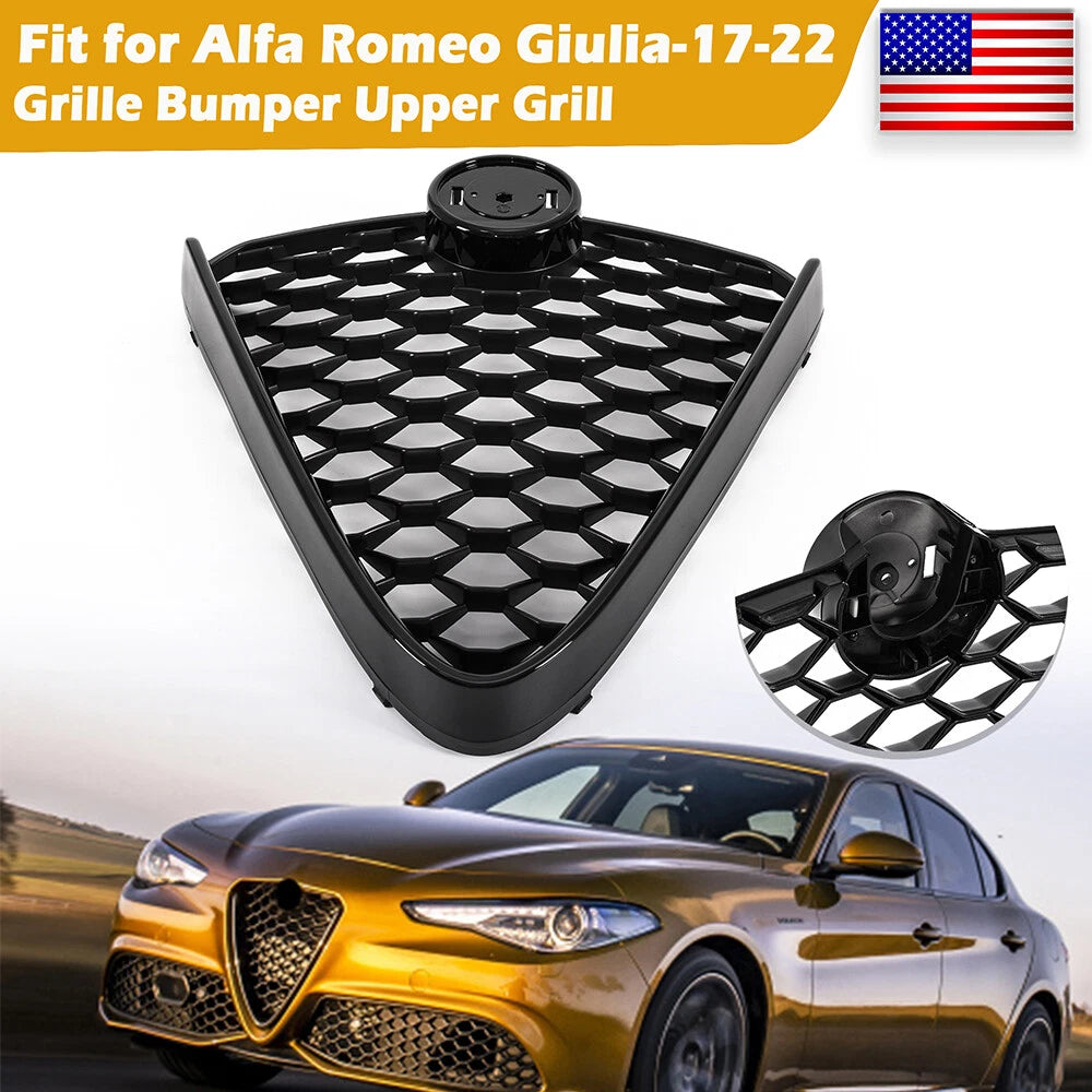 Glossy Black Front Grille Cover for Alfa Romeo Giulia (2017-2023)