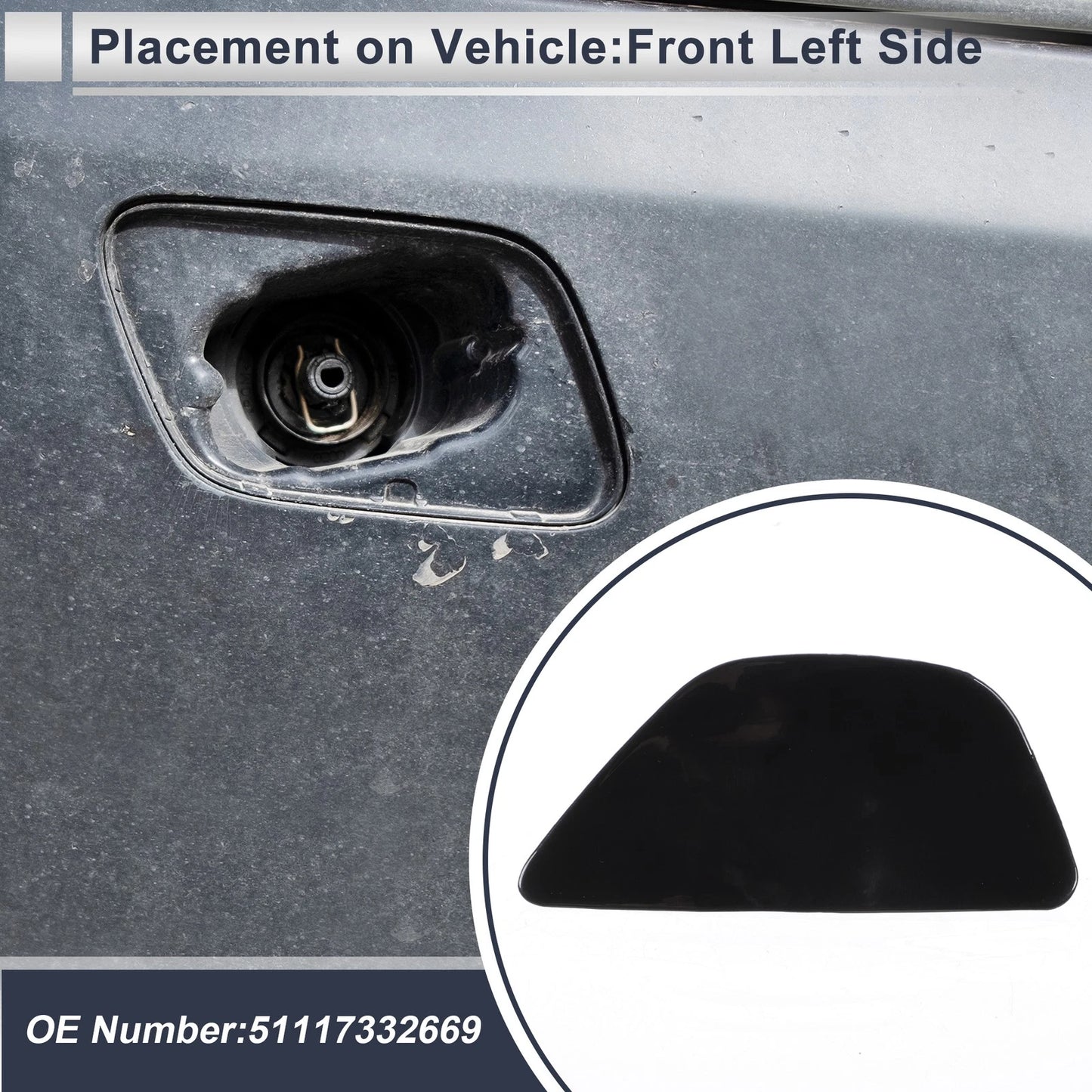 Front Left Washer Nozzle Cover for BMW 535i GT (2014-2017) Black