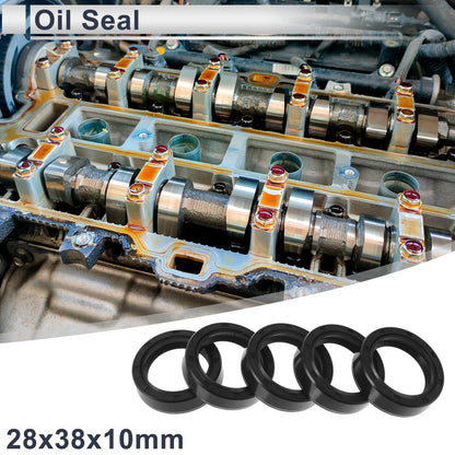 Oil Seal 28x38x10mm Shaft Seal TC Ring Nitrile Rubber Black 5Pcs for Car