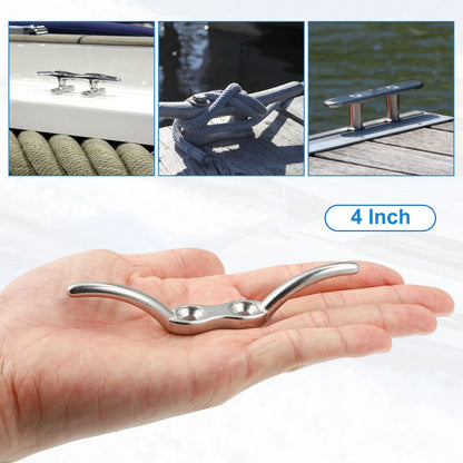 Cleat Hook / 4Pcs 4 Inch / Stainless Steel Flagpole Boat Deck Cleats for Marine Ship