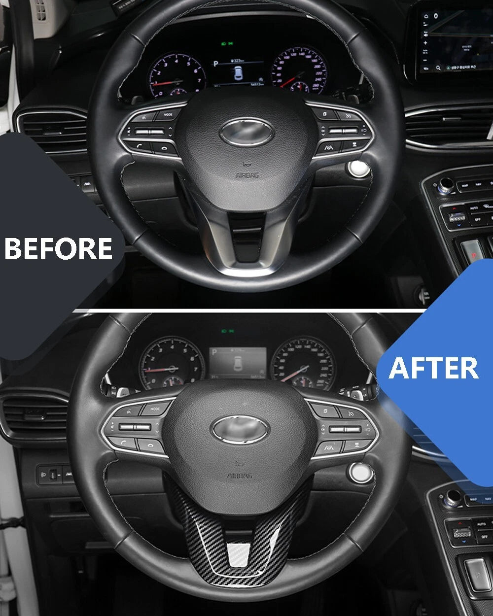 Carbon Fiber Steering Wheel Cover for Hyundai Santa Fe Palisade (2020–2023)