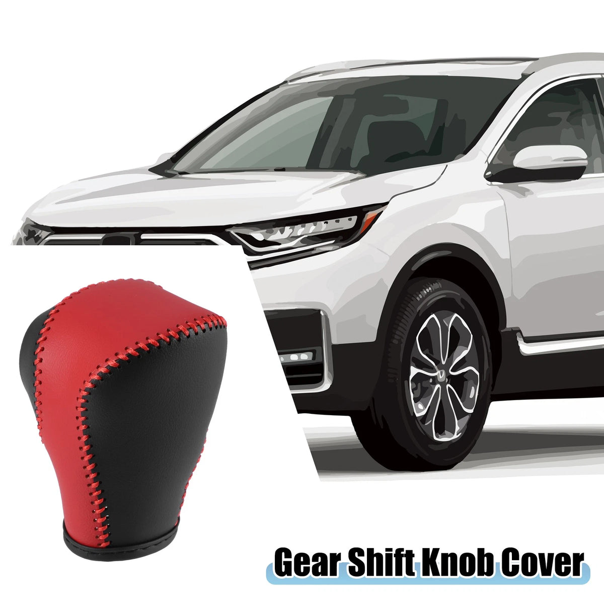 Gear Shift Lever Cover for Honda CR-V (2012-2014) Black Red Faux Leather