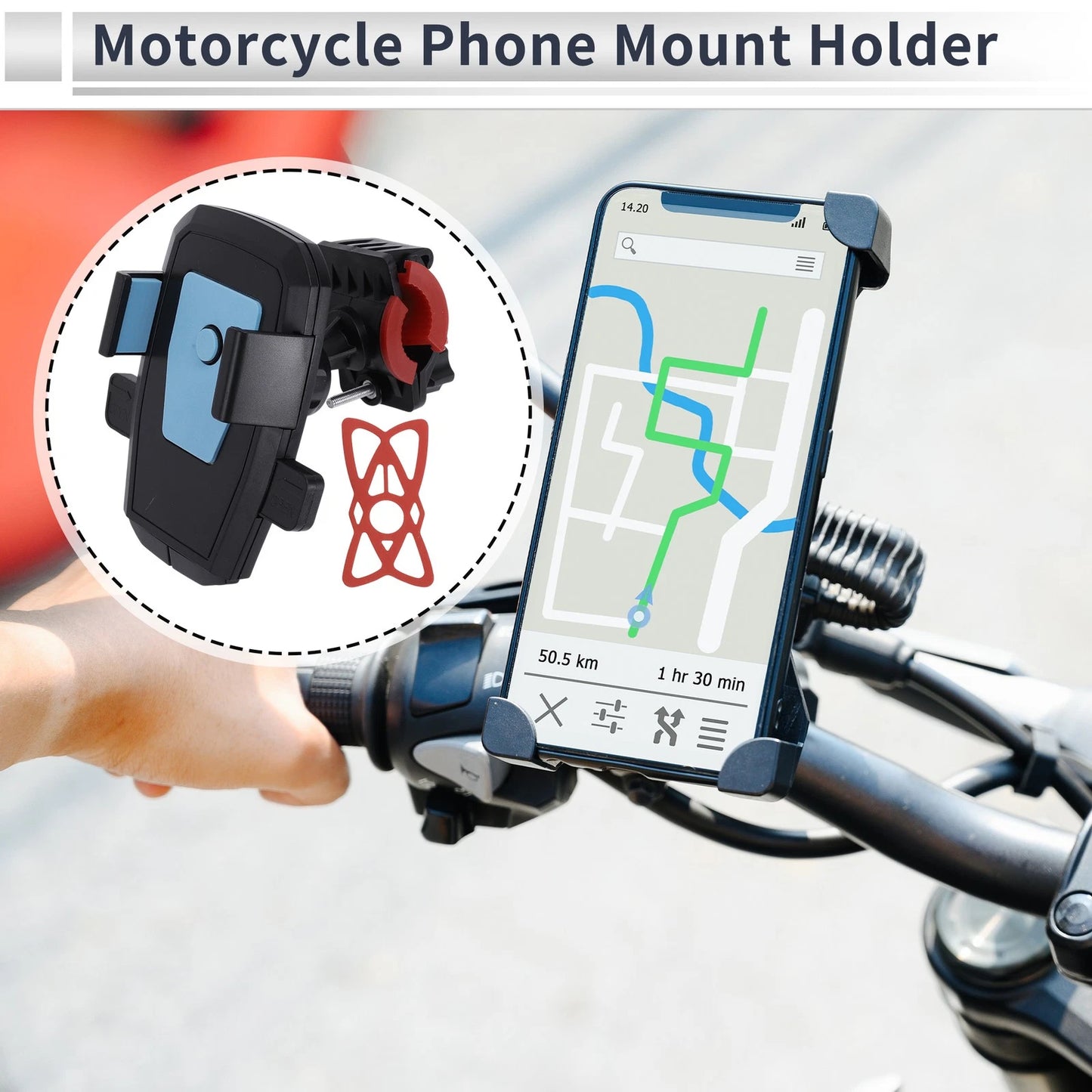 Motorcycle Phone Mount Holder for Handlebar 4.7-7.2 Phones