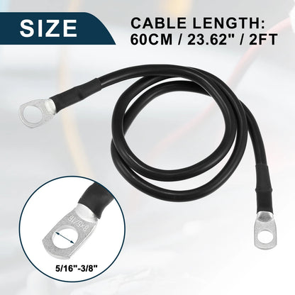 Inverter Battery Cable 5/16-3/8 2ft Battery Copper Wire Black for Car