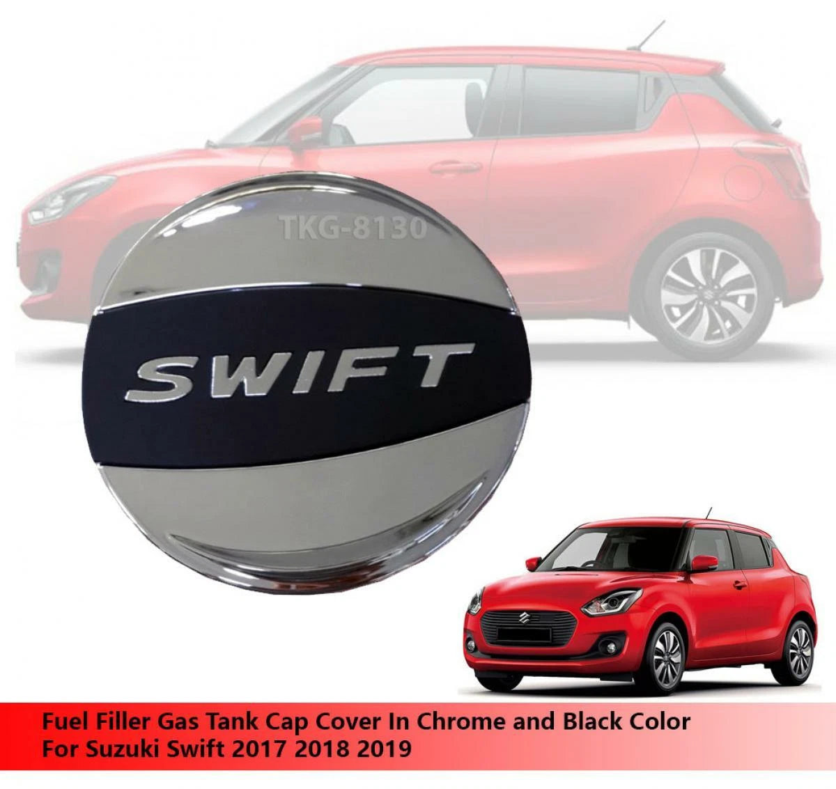 Fuel Door Tank Cap Cover Trim Black Chrome for Suzuki Swift (2017-2019)