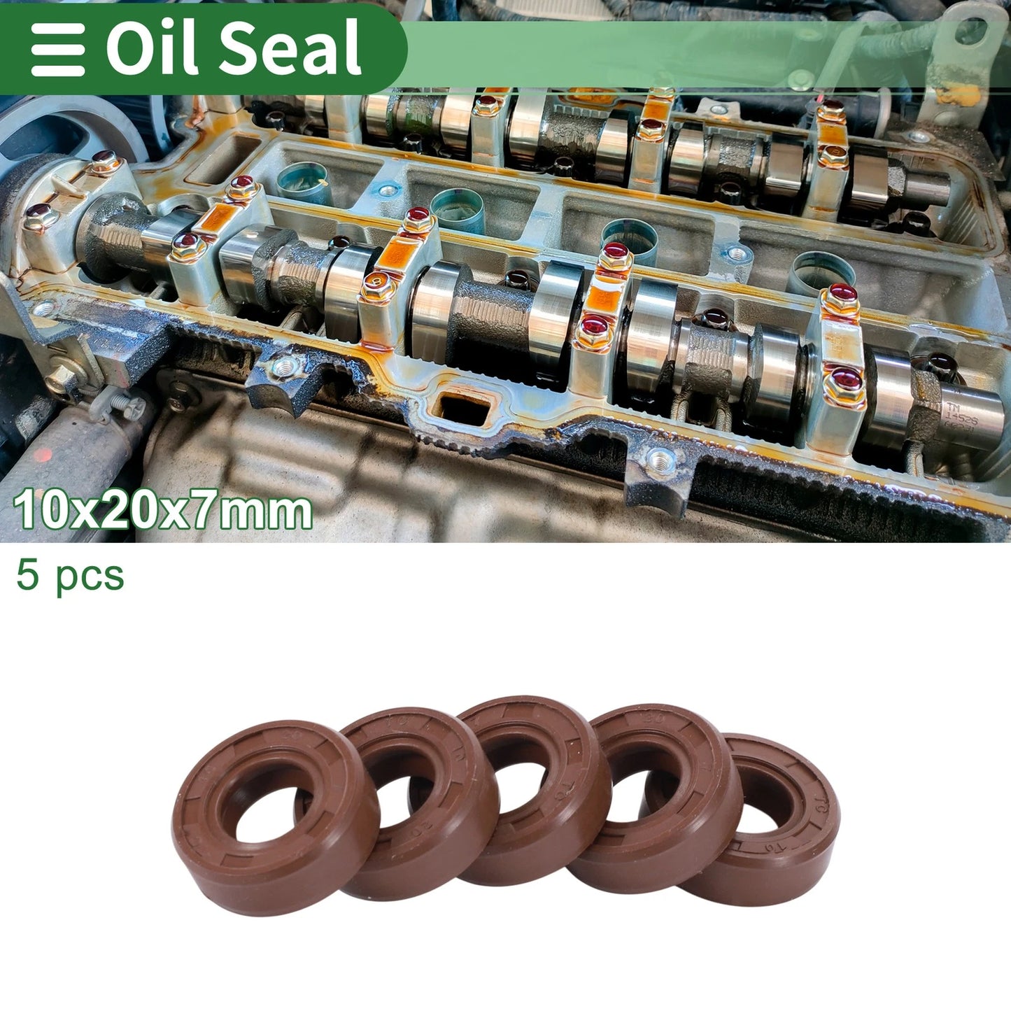 Oil Seal 10x20x7mm Fluorine Rubber Brown 5 pcs for Make Model