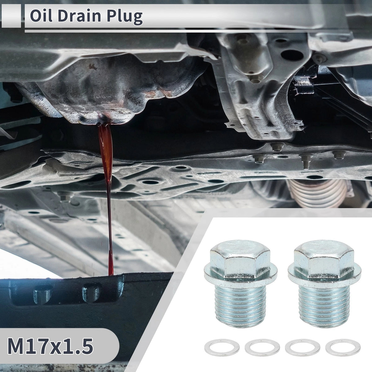 Set M17x1.5 0.98" Height Engine Oil Drain Plug with Gasket for Car/Motorcycle