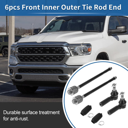 6pcs Front Tie Rod End Links with Boots for Dodge Ram 1500 (2011-2012)