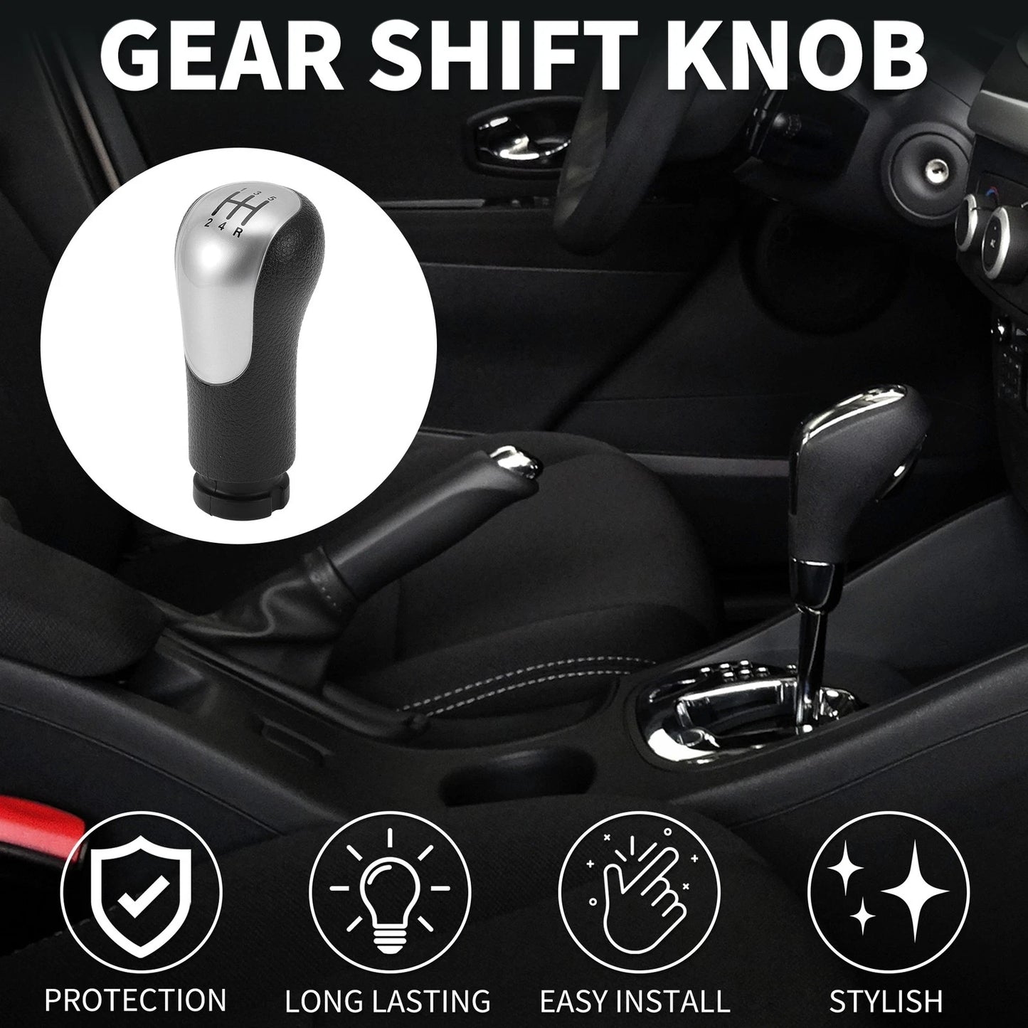 5 Speed Manual Gear Shift Knob for Ford Fiesta (2001-2010) Black Plastic