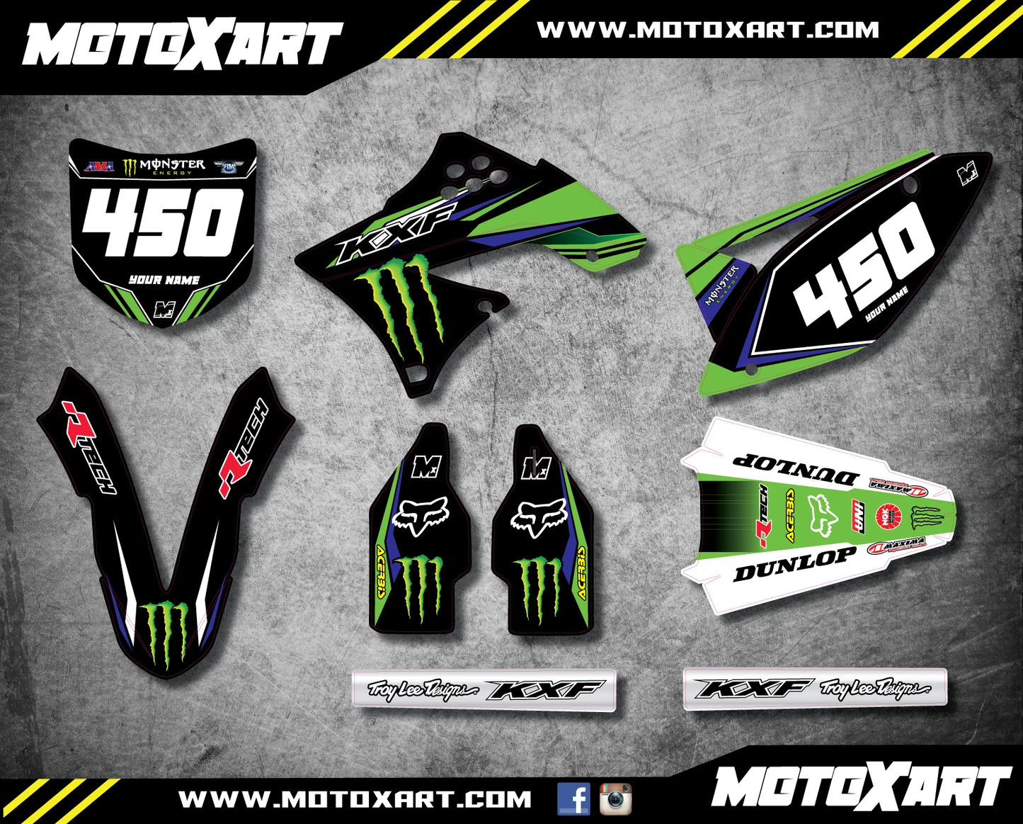 Full Graphics Kit for KXF 450 2009-2011 - SURGE Style Custom Decals
