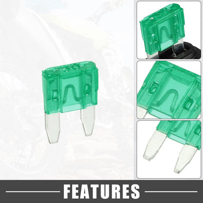 30A Mini Blade Style Fuse Set with 12 AWG Holder for Car