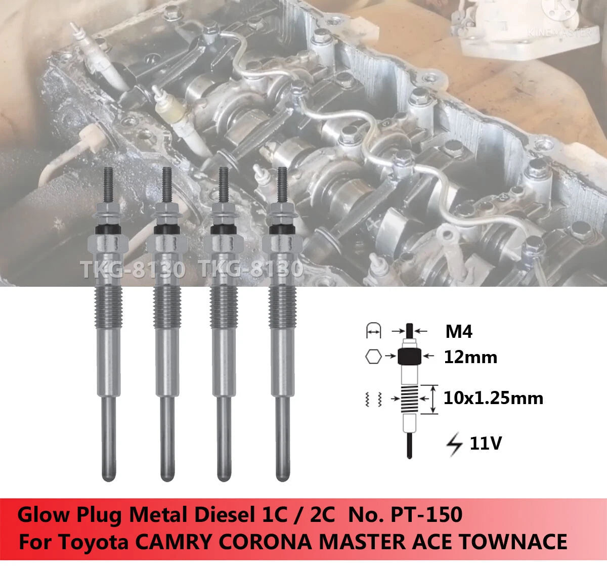 4 x Glow Plugs for Toyota Corolla, Camry, Corona, Deliboy, Liteace (1985-2023)