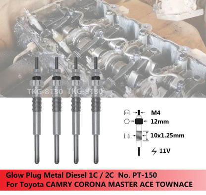 4 x Glow Plugs for Toyota Corolla, Camry, Corona, Deliboy, Liteace (1985-2023)