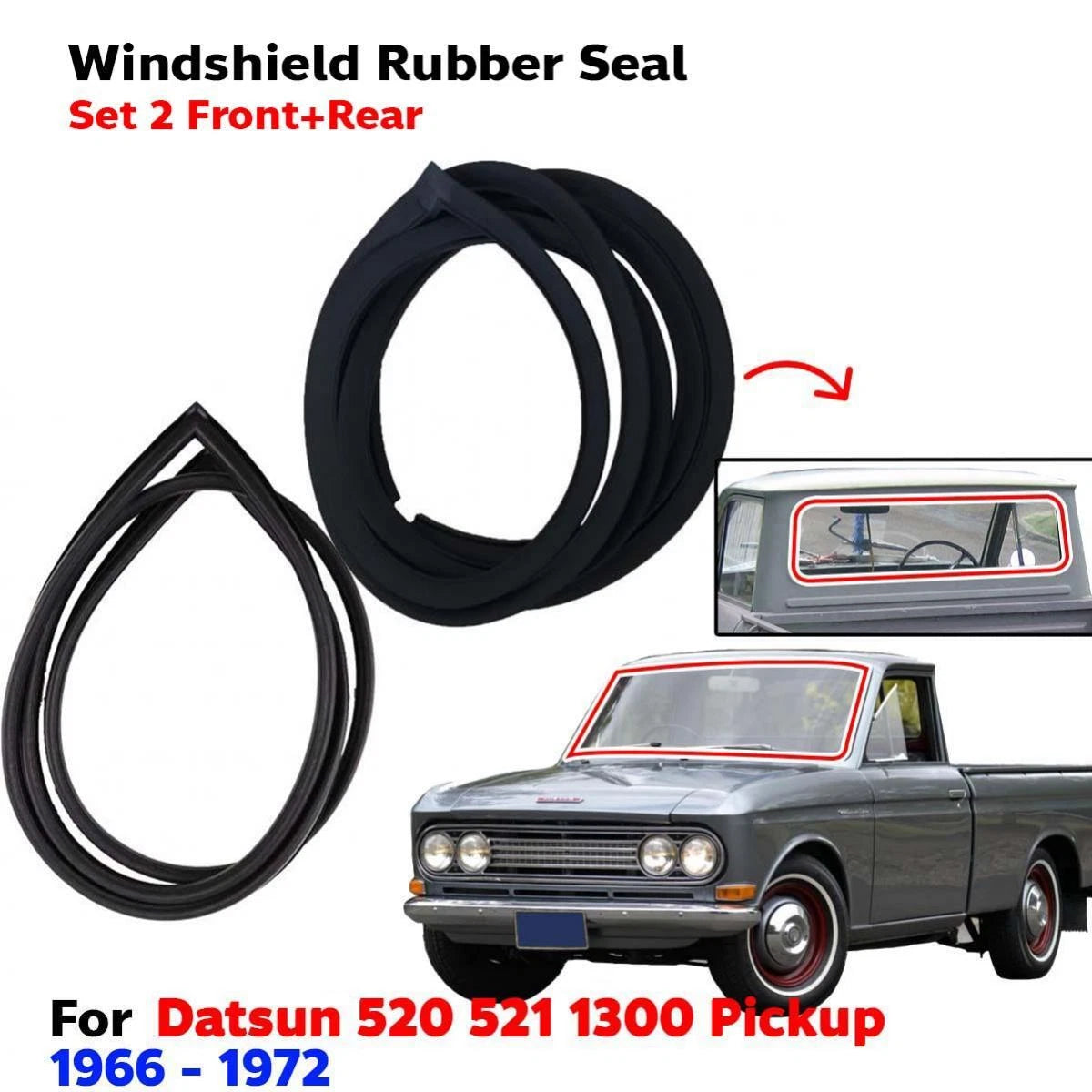 Windshield Rubber Front Rear Set 2 Fits Datsun L520 L521 1300 Pickup 1966-72 D05