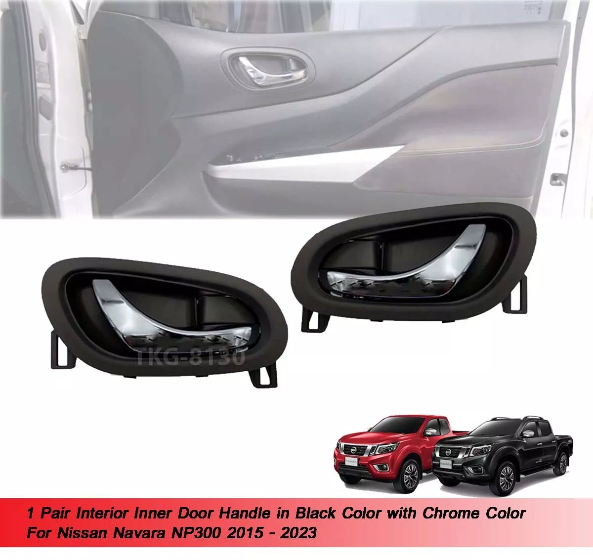 2 x Inner Door Handles Black Chrome for Nissan Navara NP300 D23 (2015-2023)