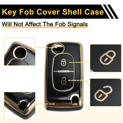 Black Gold Tone TPU Silicone Key Case for Peugeot 107 (2005-2014)