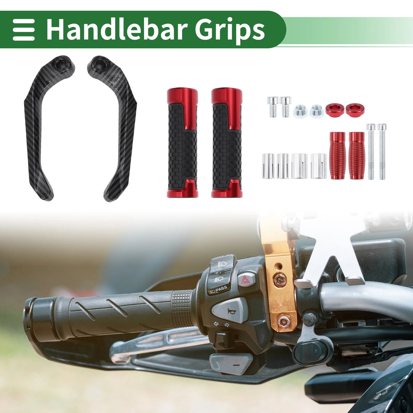 7/8 22mm Motorcycle Hand Grips Aluminum Red, Handlebar End Grips