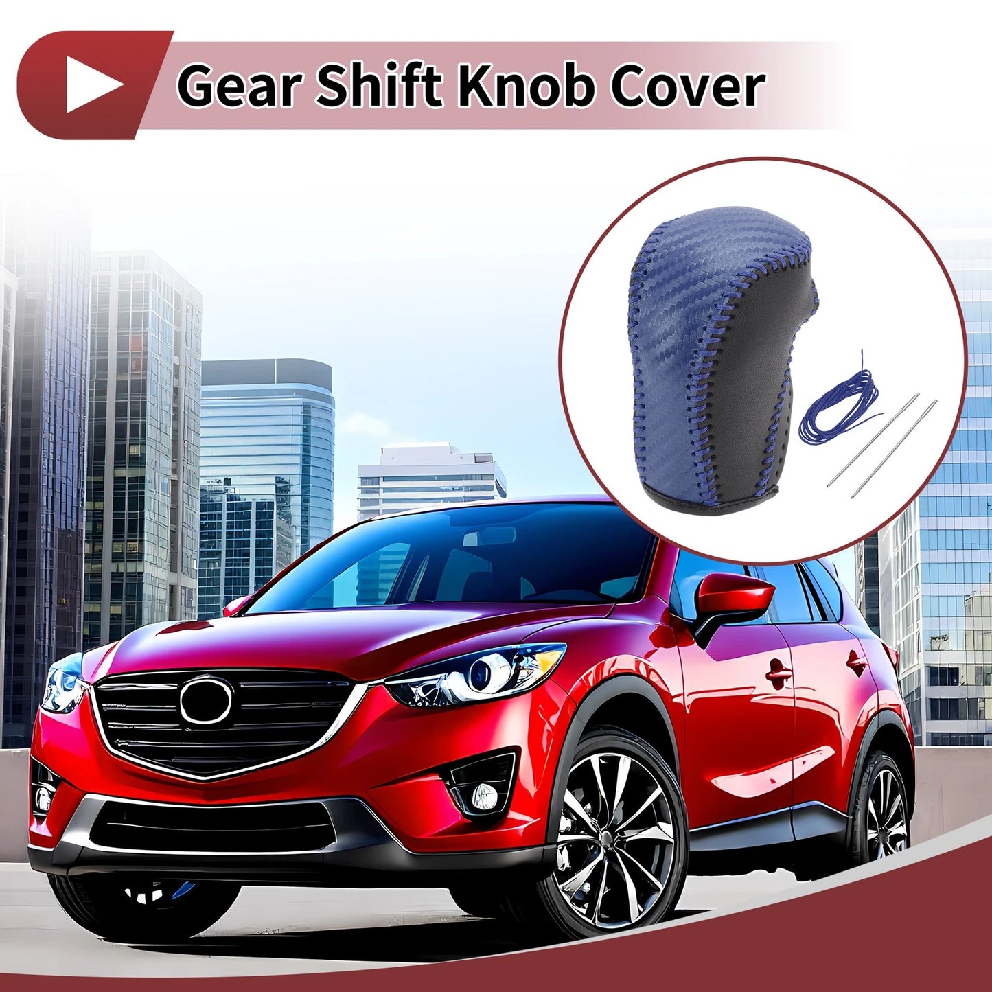 Car Gear Shift Knob Cover for Mazda CX-5 (2013-2014) Black Blue Faux Leather