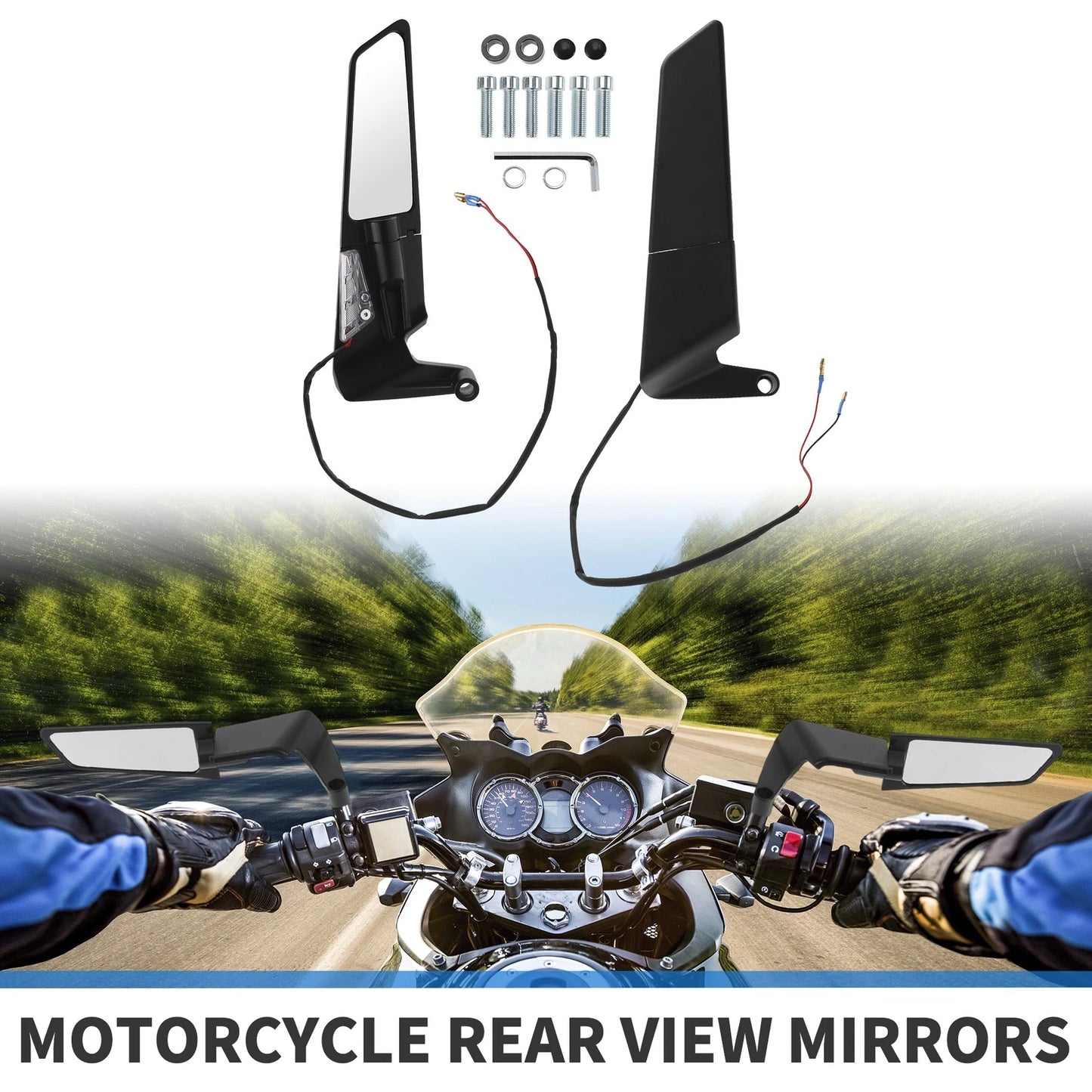 M8/M10 Rear View Mirrors Polygonal Handlebar Black 1 Set for Motorcycle