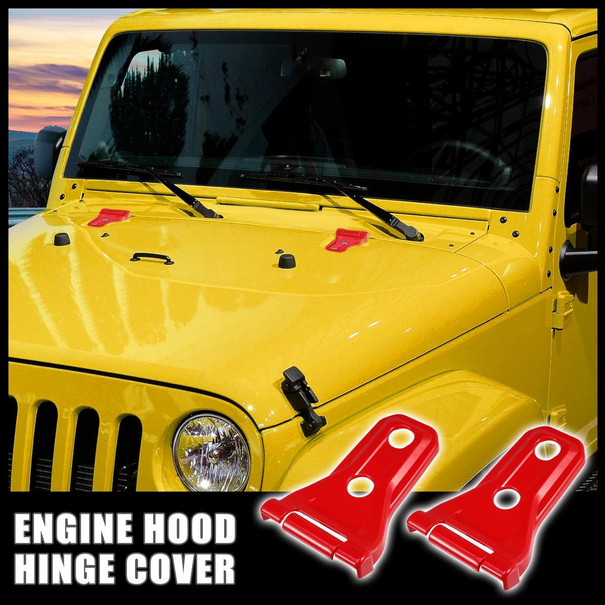 2 x Engine Hood Hinge Trim Covers for Jeep Wrangler JL JLU (2018-2021) Red