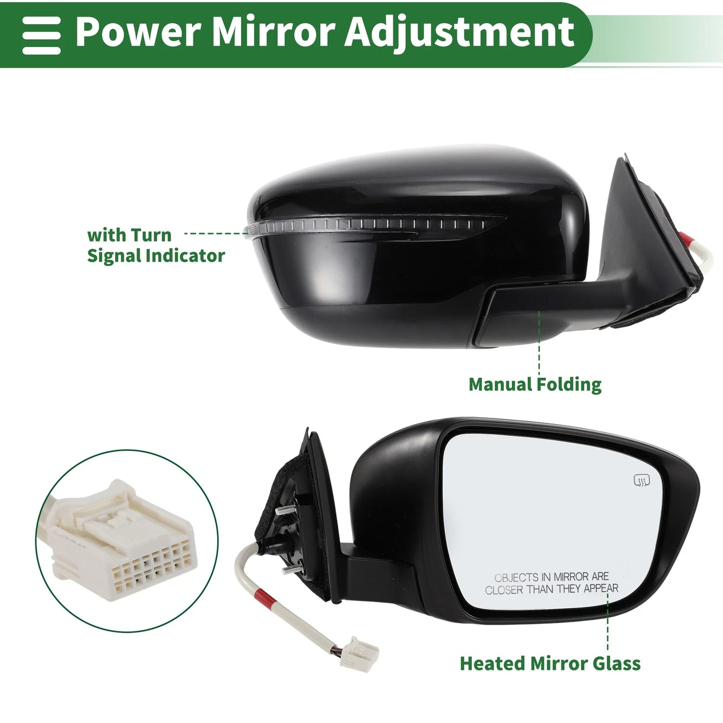 Right Side Door Mirror for Nissan Rogue 2017-2019 Manual Folding Black