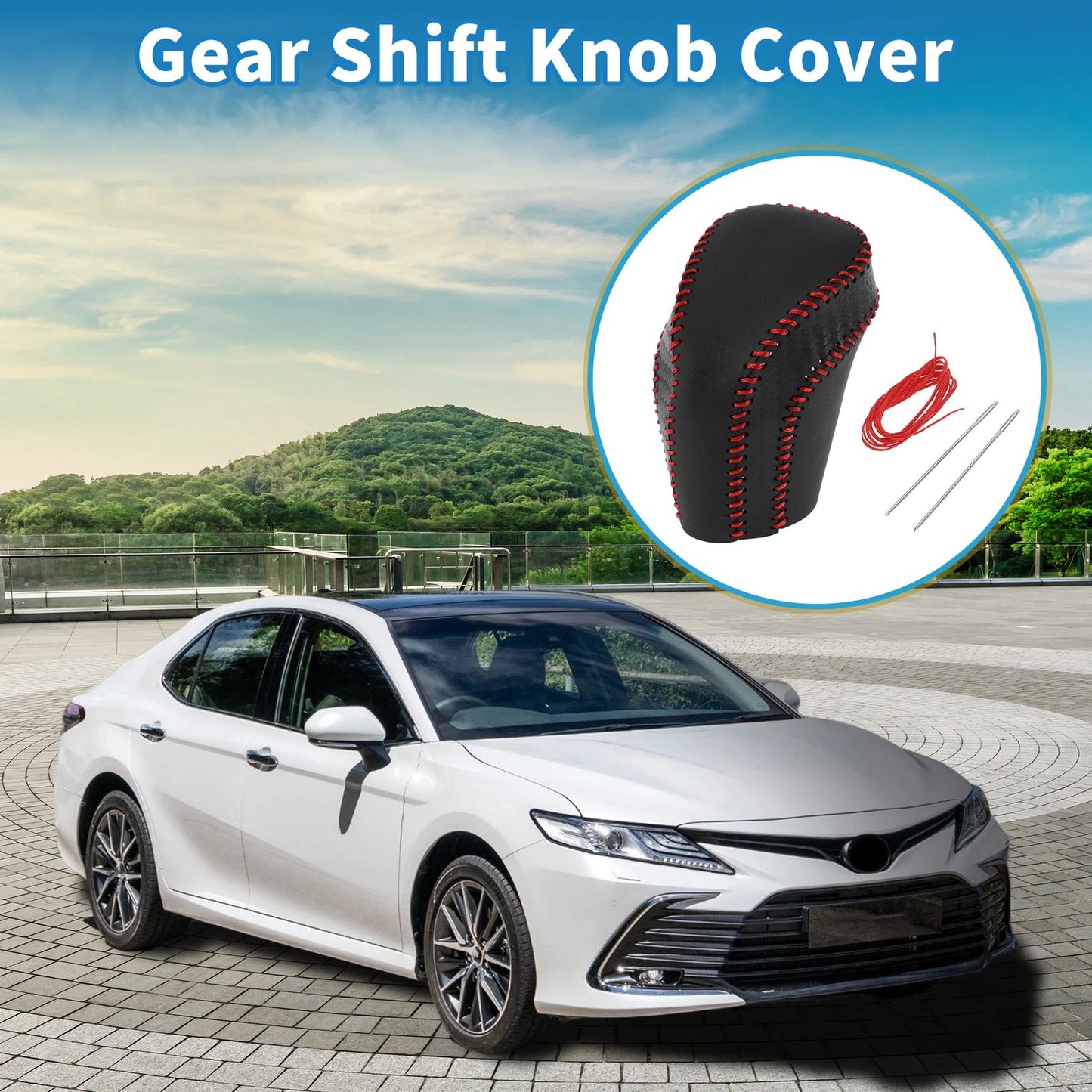 Carbon Fiber Pattern Black Red Gear Shift Knob Cover for Toyota Camry