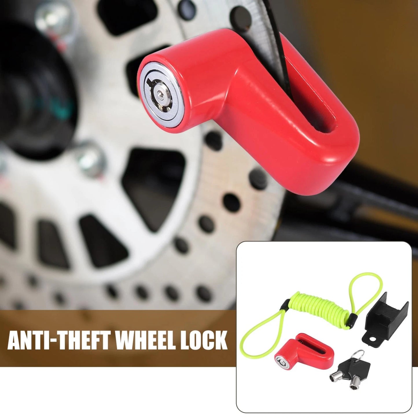 Universal Motorcycle Disc Brake Lock Red with Yellow Rope