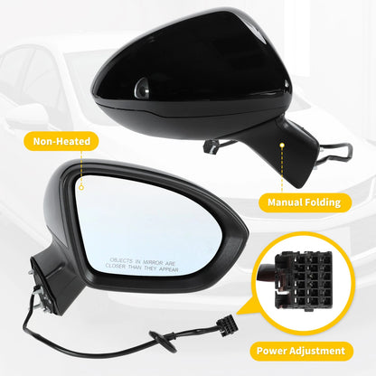 Right Passenger Side Door Mirror Gloss Black for Chevy Cruze (2016-2019)