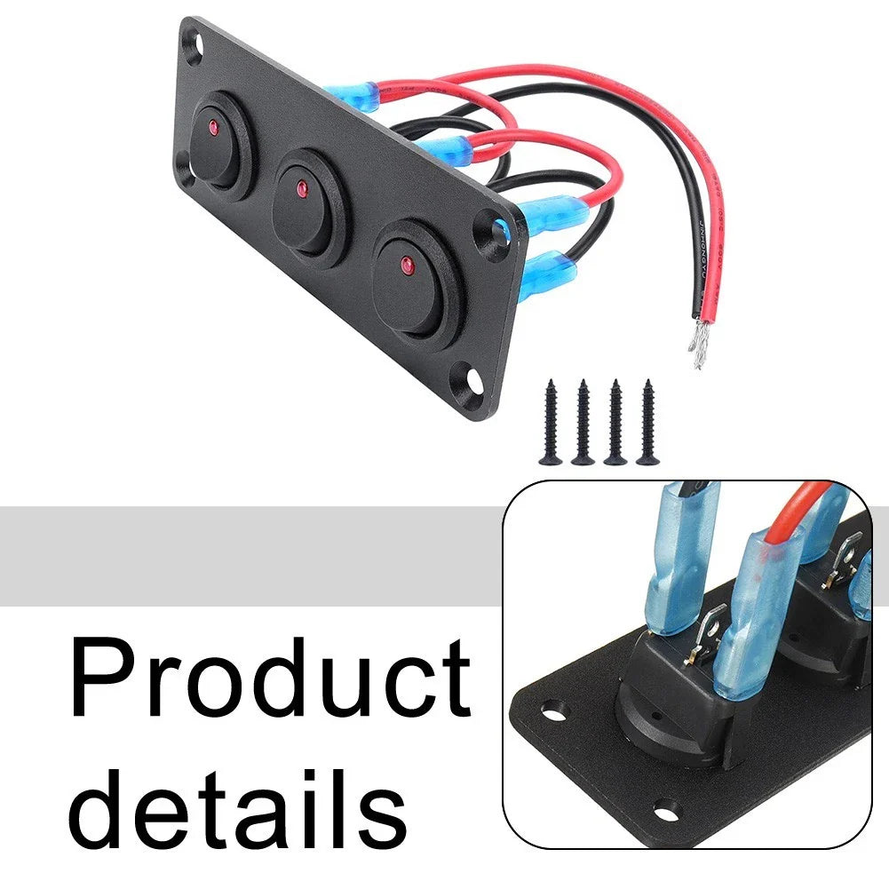 3 Gang Round Dot Rocker Switch Panel for Car/Boat/RV Use