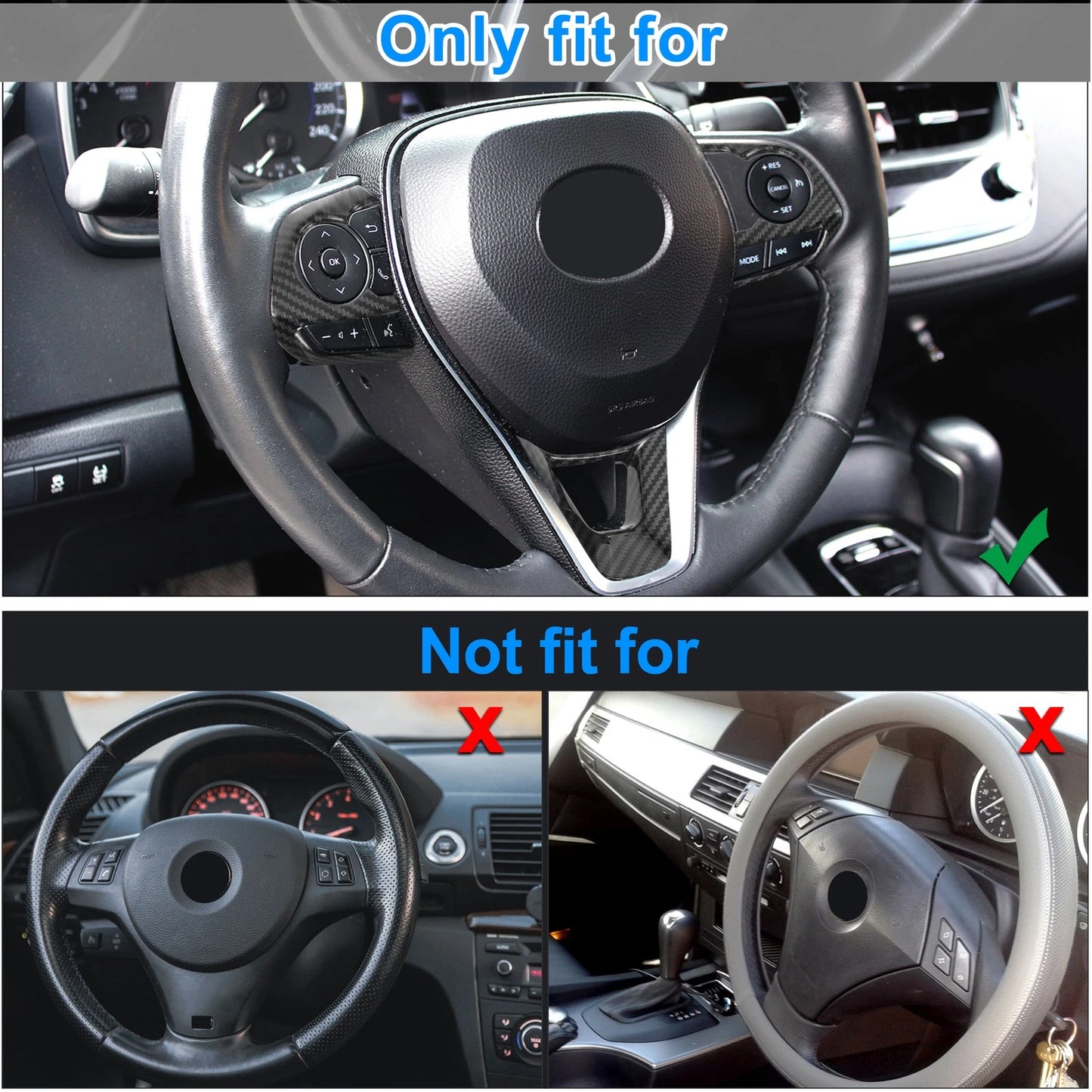 3 x Carbon Fiber Pattern Black Steering Wheel Covers for Toyota Corolla (2014-2020)