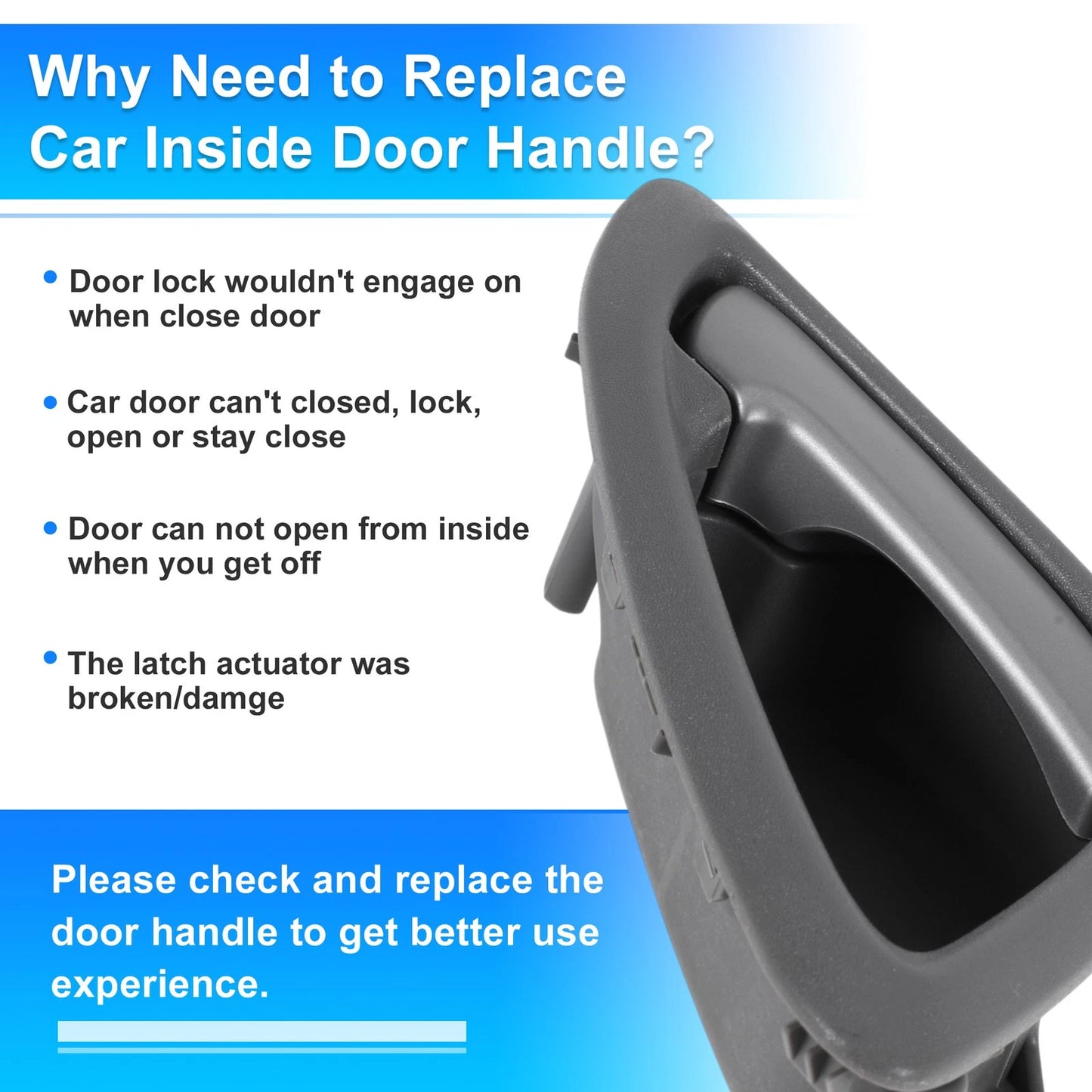Front Driver Side Interior Door Handle for Chevrolet Sail Gray Chrome (2010-2014)