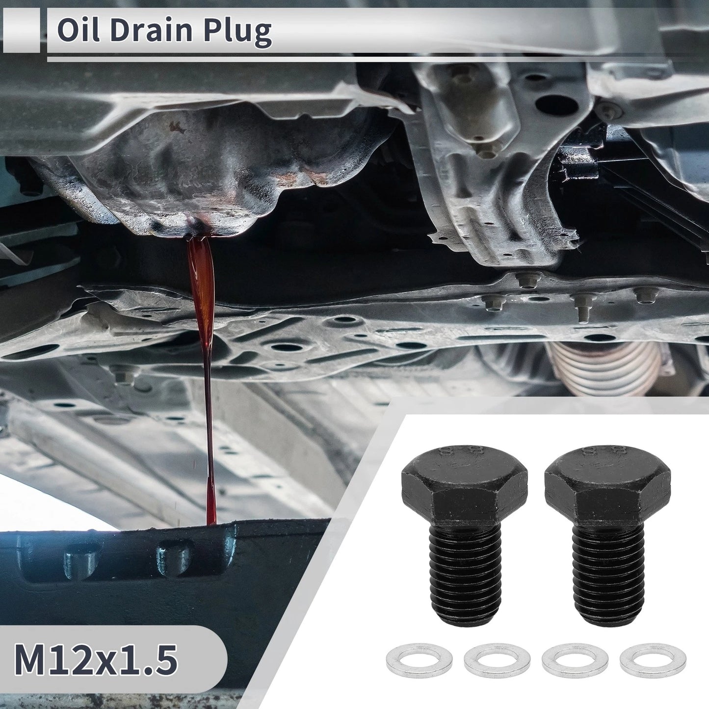 Set 1x M12x1.5 1.06" Engine Oil Drain Plug with Gasket for Car Motorcycle