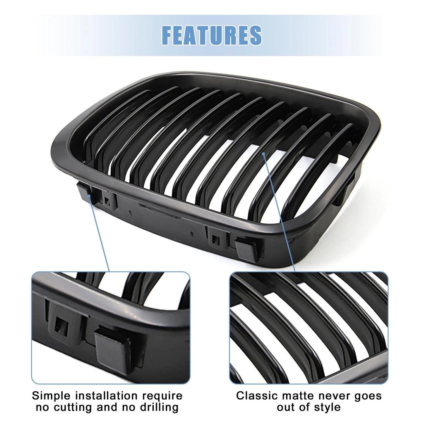 Matte Black Front Upper Kidney Grille for BMW 325i 330i (2006-2013)