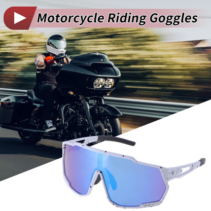 Motorcycle Riding Goggles Blue Lens White with Black Spots Frame PC