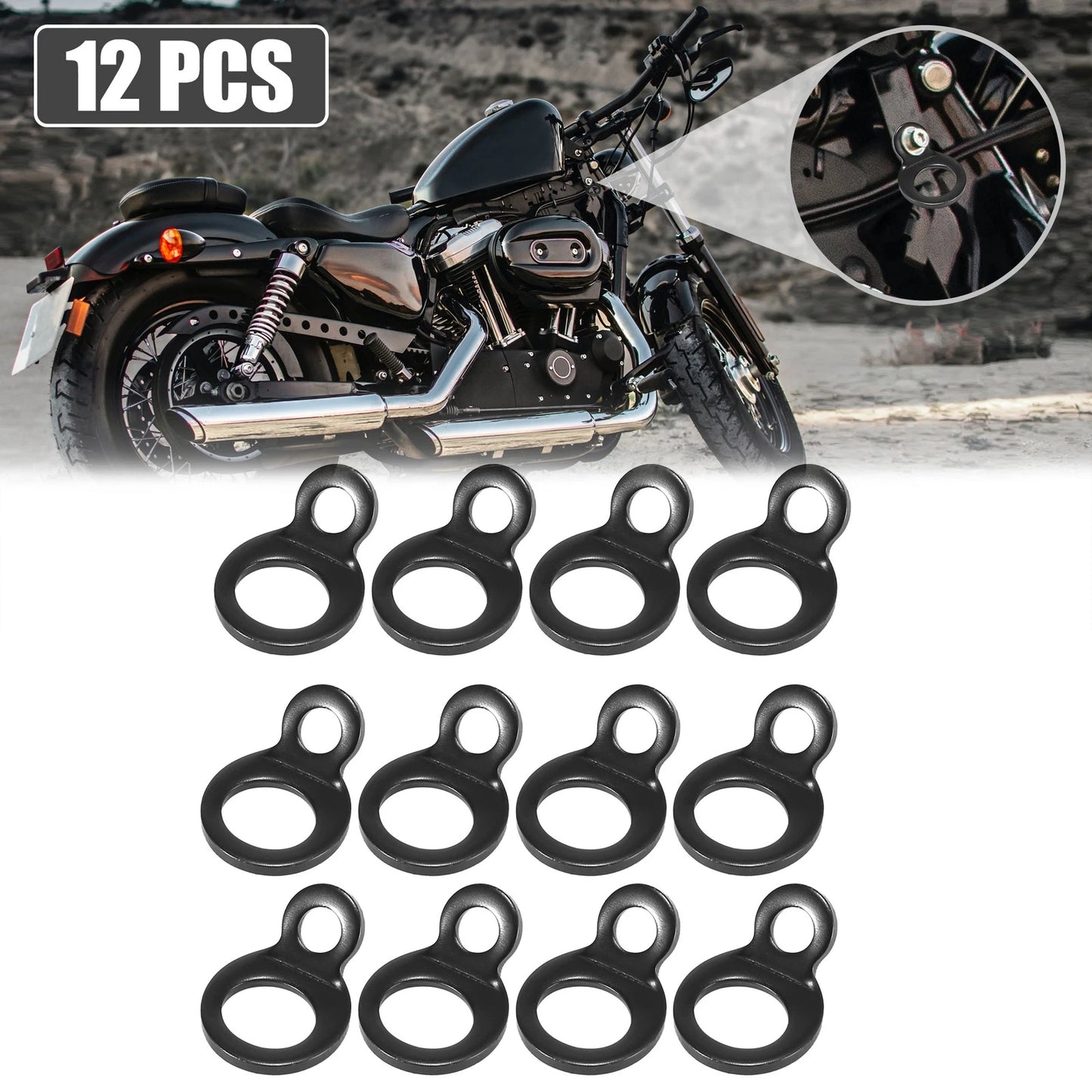 12 x Stainless Steel Tie Down Anchor Hooks Strap Rings for Motorcycle