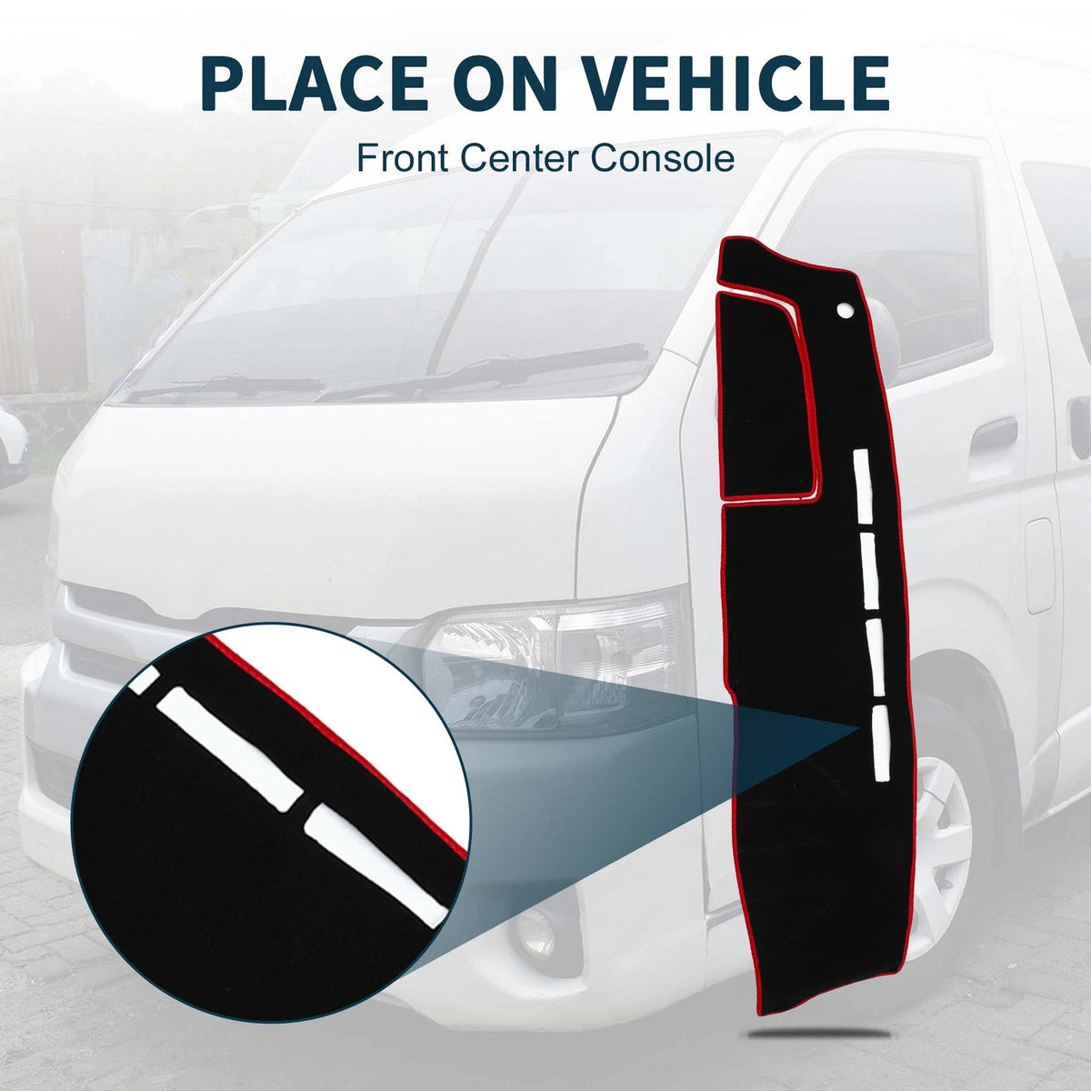 Dashboard Dash Cover Mat with Sticker Black Red for TOYOTA HIACE (2004–2024)