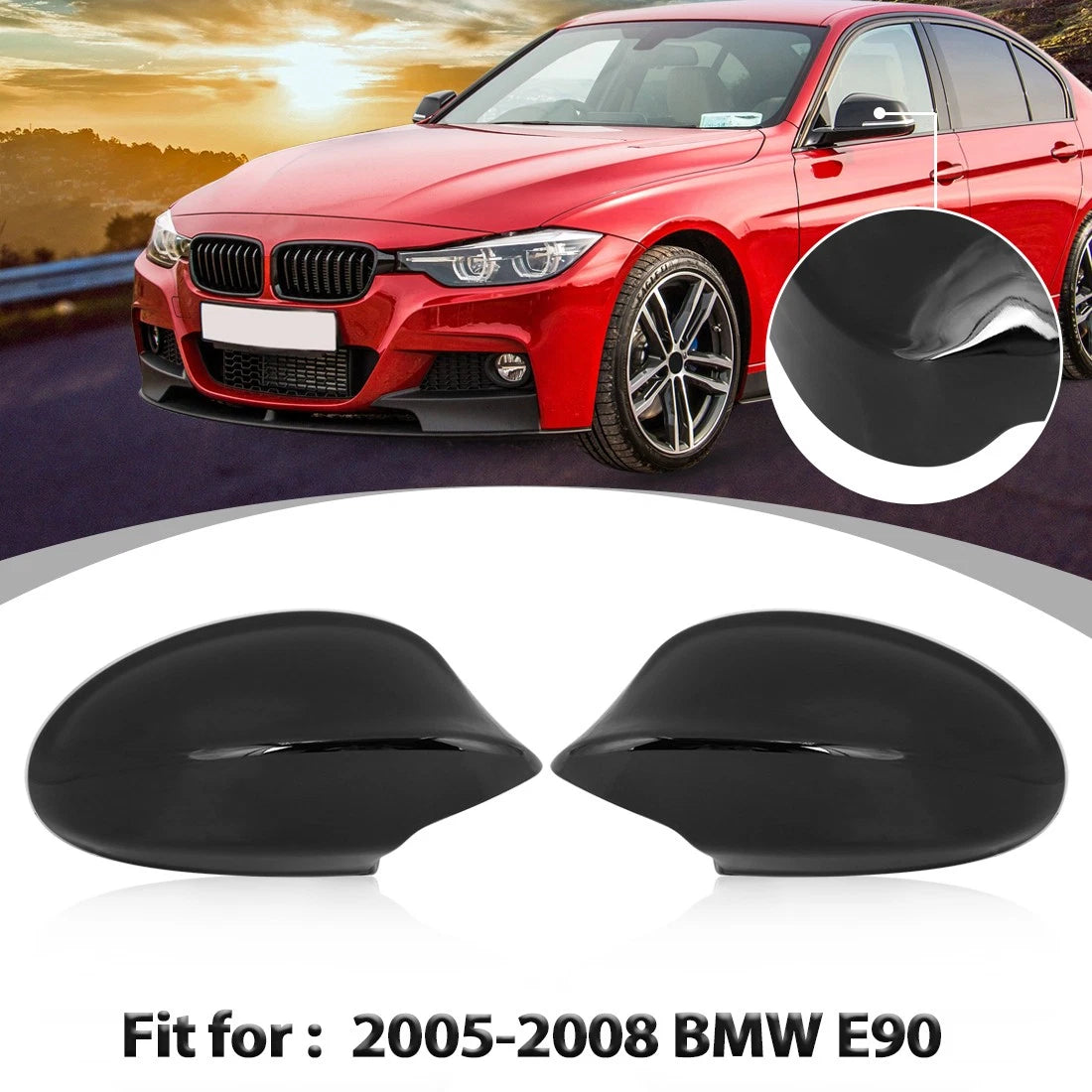 Glossy Black Exterior Rear View Mirror Cover for BMW E90 E91 (2005-2008)