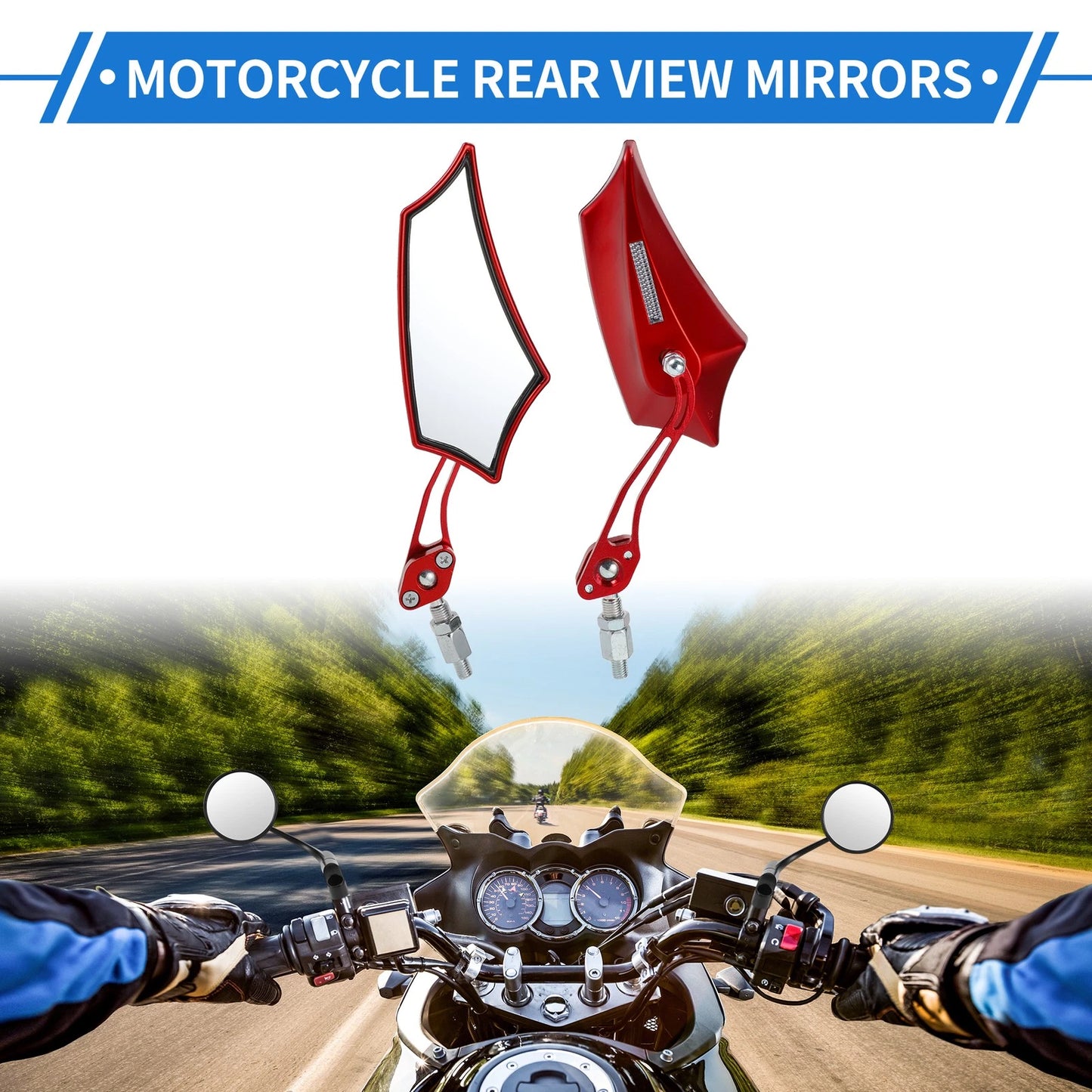 Motorcycle Rear View Mirrors Prismatic Shape Handlebar Mirrors Red
