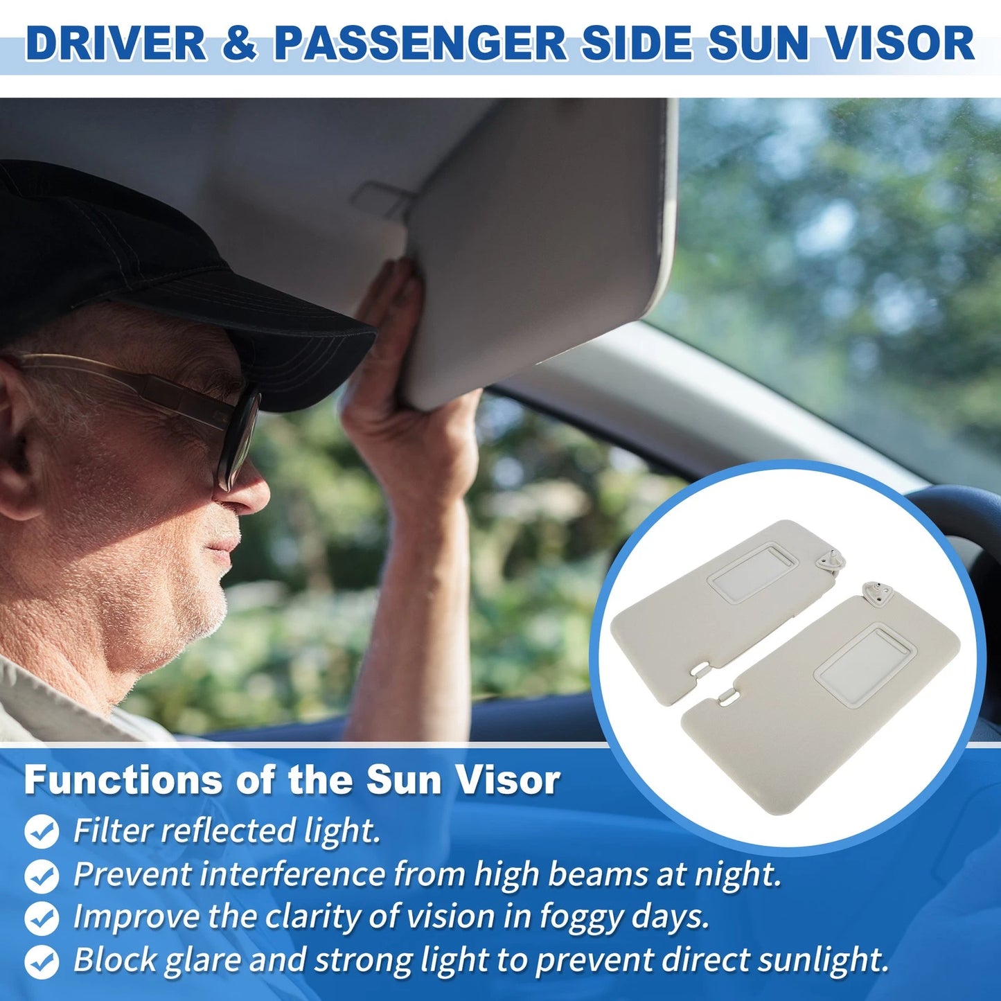 Driver & Passenger Sun Visors for Nissan Versa (2007-2012)