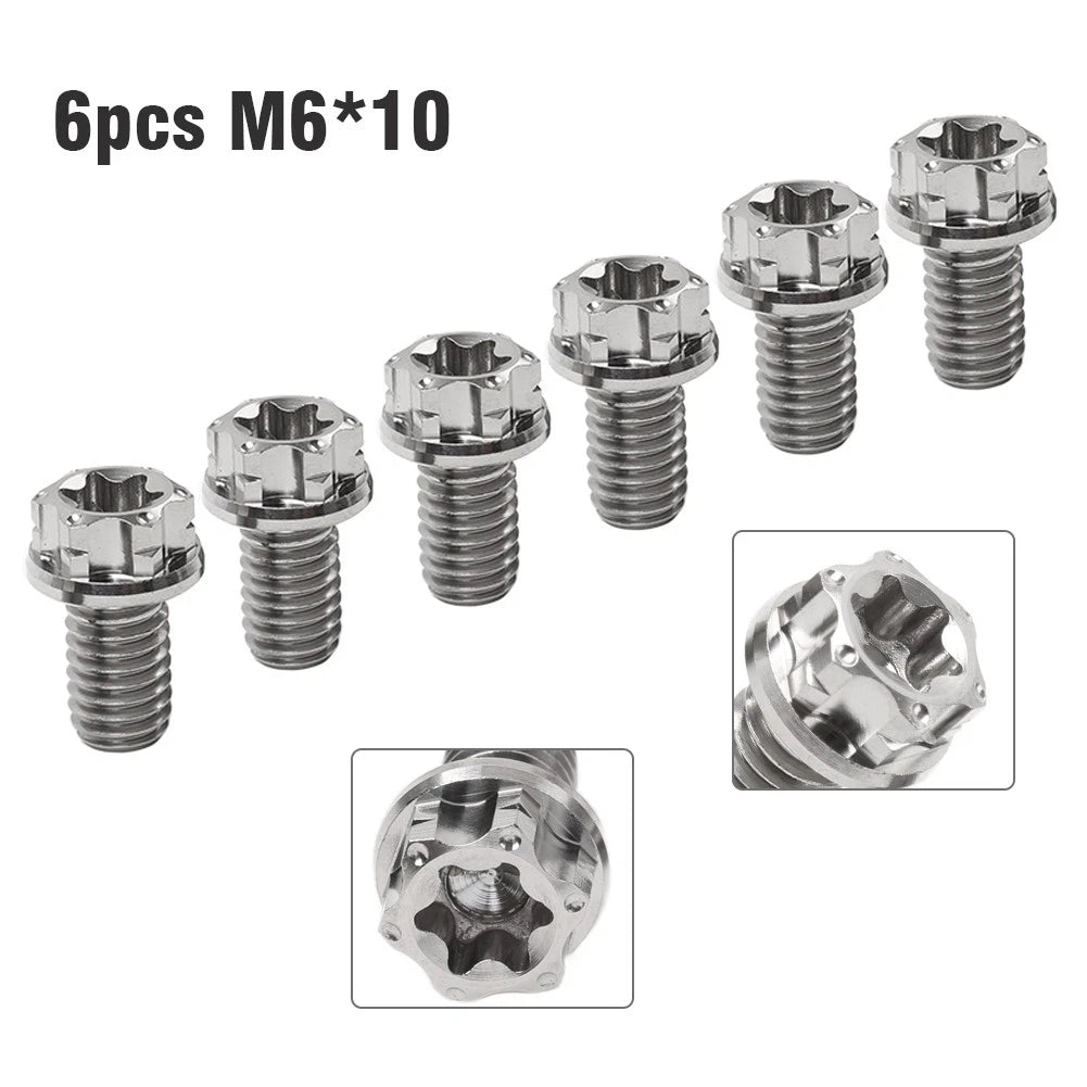 6pcs M6x10mm Titanium Torx Head Flange Screws for Motor Bike/Bicycle