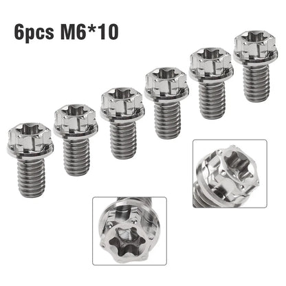 6pcs M6x10mm Titanium Torx Head Flange Screws for Motor Bike/Bicycle