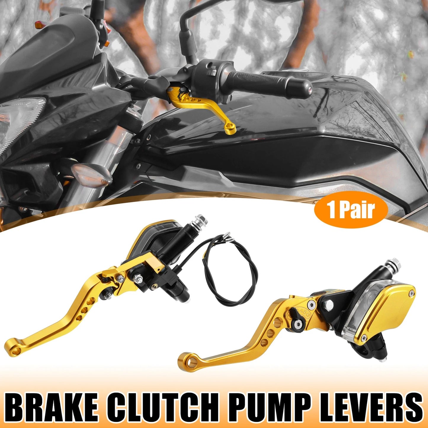 Pair Brake Clutch Pump Lever 7/8" 22mm Motorcycle Handlebar Gold Tone