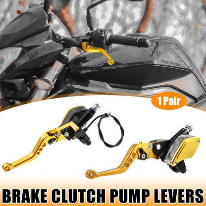 Pair Brake Clutch Pump Lever 7/8" 22mm Motorcycle Handlebar Gold Tone